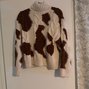 Mango Brown and Cream Turtleneck Sweater